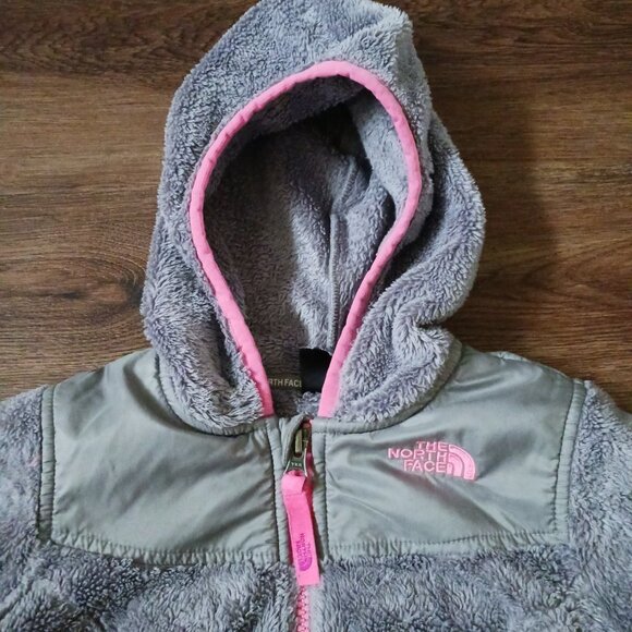 The North Face Jacket Coat Sz 5 Fleece Hood Gray Pink Denali Zip Toddler Girls - Picture 3 of 9